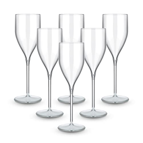 BRYNA - Set 6 Stück Gläser Flute 18 Cl aus Polycarbonat (Hartkunststoff), 100% italienisches Design, Unzerbrechliche Gläser, wiederverwendbare und spülmaschinenfeste Weingläser, Transparente von BRYNA BY AMZ BETTER