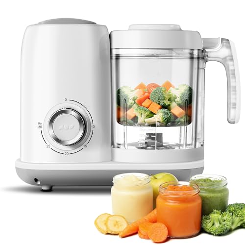AMZBABYCHEF Babynahrungsmaschine | Babynahrungsmaschine | 4-in-1 Babynahrung Püree-Mixer Dampfgarer Mahlmaschine automatisches Kochen & Mahlen mit Knopfsteuerung, BPA-frei von AMZBABYCHEF
