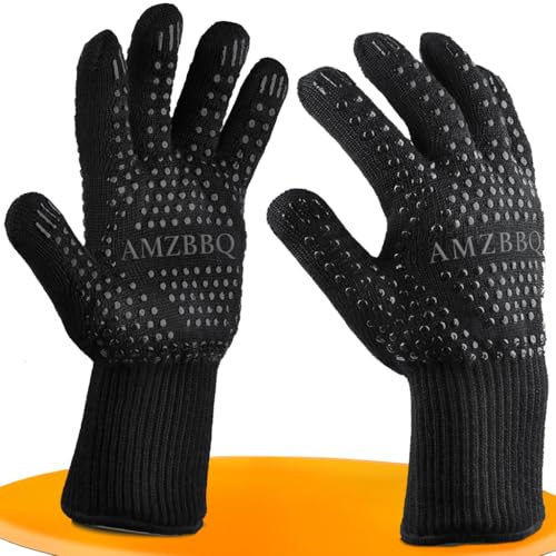 AMZBBQ® Premium Grillhandschuhe – Hitzebeständige Ofenhandschuhe bis 500°C – 100% Feuerfeste Kaminhandschuhe – Topf- und Backofenhandschuhe – Grill- und Dutch Oven Zubehör zum Verschenken S von AMZBBQ
