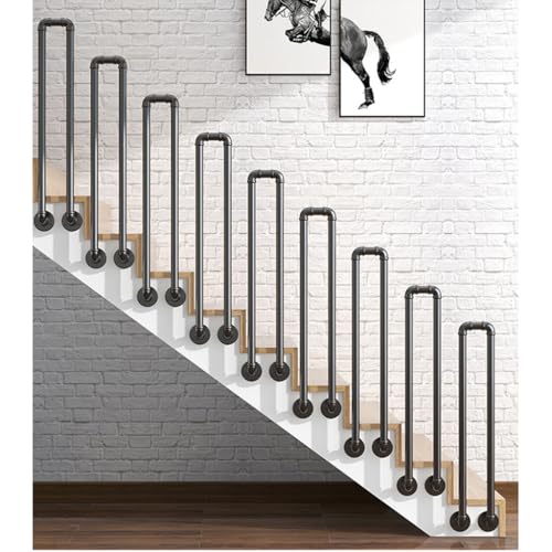 AMZBNEIDI U-förmiges Treppengeländer, U-förmiger Handlauf, Eisen, verzinktes Rohr, for Treppen, for drinnen und draußen, 2 Farben, 35 – 95 cm(Black,U 65cm) von AMZBNEIDI