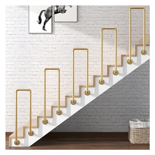 AMZBNEIDI U-förmiges Treppengeländer, U-förmiger Handlauf, Eisen, verzinktes Rohr, for Treppen, for drinnen und draußen, 2 Farben, 35 – 95 cm(Golden,U 45cm) von AMZBNEIDI