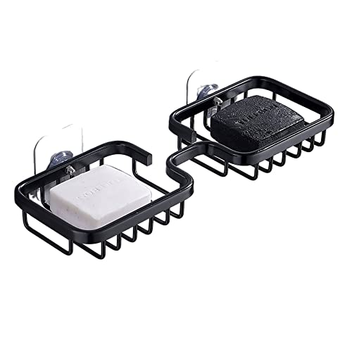 AMZBNEIDI wandmontierte seifenschale， Seifenschalen, Selbstklebender Seifenkorb, schwarzer Duschseifenhalter, Seifensparer, Duschseifenablage aus Aluminium, Badezimmer-Duschablage(Dark) von AMZBNEIDI