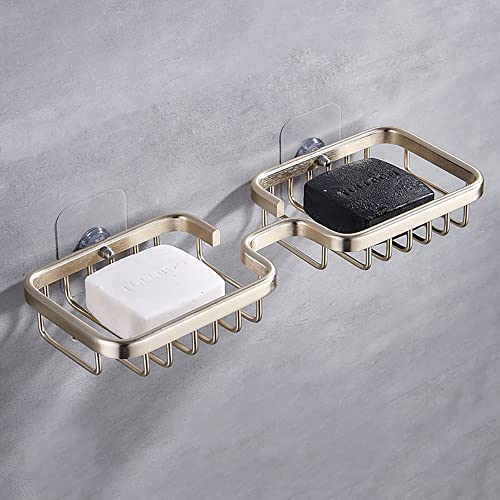 AMZBNEIDI wandmontierte seifenschale， Seifenschalen, Selbstklebender Seifenkorb, schwarzer Duschseifenhalter, Seifensparer, Duschseifenablage aus Aluminium, Badezimmer-Duschablage(Gold) von AMZBNEIDI
