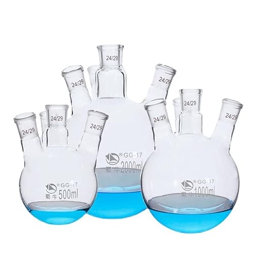 Labor-Borosilikatglas-Kolben. 1 Stück 100 ml-2000 ml Labor-Destillationskolben aus hochsilikatglas mit vier Sitzen(2000ml 24x4) von AMZBNEIDI