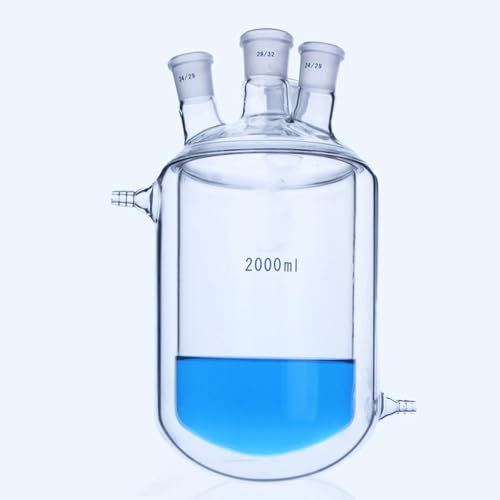 Labor-Borosilikatglas-Kolben. 250 500 1000 ml 4-Hals Doppelschichtummantelte Glasreaktorflasche Glaskolben Laborglaswaren Experiment(1000ml 24 19 19 19) von AMZBNEIDI