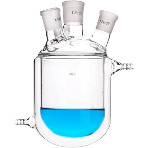 Labor-Borosilikatglas-Kolben. 250 500 1000 ml 4-Hals Doppelschichtummantelte Glasreaktorflasche Glaskolben Laborglaswaren Experiment(250ml 24 19 19 19) von AMZBNEIDI