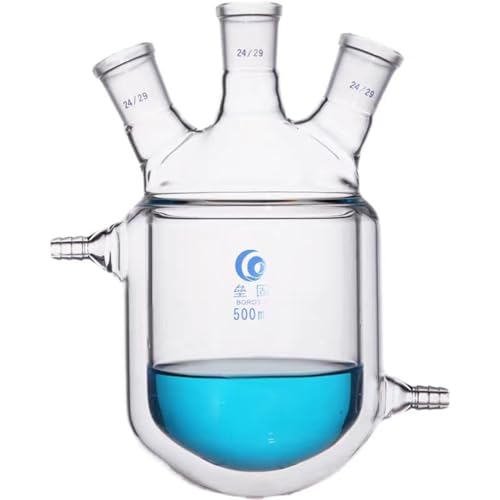 Labor-Borosilikatglas-Kolben. Runder Boden Vier-Mündung Glas ummantelte Reaktionsflasche Labor Doppelschicht Reaktionskolben(5000mL 40x24x24x24) von AMZBNEIDI