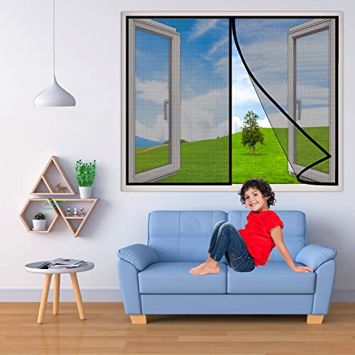 Fliegengitter BalkonFenster, 145x135 cm Insektenschutz Magnet Fliegenvorhang, Auto geschlossen, faltbar Luft kann frei strömen, für Fenster Patio- Schwarz H von AMZBSGD