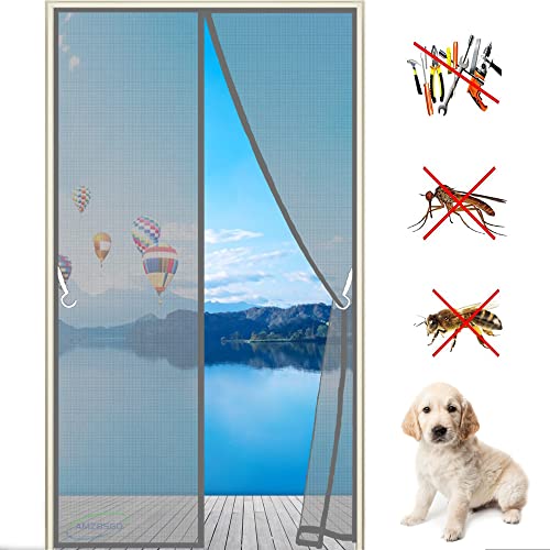Fliegengitter Tür Insektenschutz Magnet Fliegen Gitter Vorhang Fliegenvorhang für Balkontür Wohnzimmer 105x245cm mit Eingenähten Gewichten, Grau Anpassbare von AMZBSGD