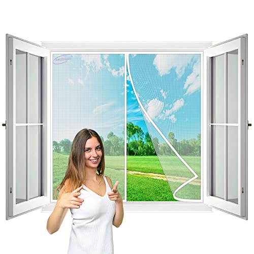 Magnet Fliegengitter Fenster, 100x135 cm BalkonFenster Magnetischer Fliegenvorhang Moskitonetz, Auto Schließen, magnetische Adsorption, für Fenster Patio- Weiß H von AMZBSGD