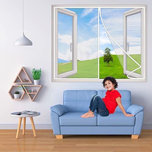 Magnet Fliegengitter Fenster, 135x130 cm, Insektenschutz BalkonFenster Magnetvorhang TerrassenFenster KellerFenster SchiebeFenster und Wohnzimmer, Kinderleichte Klebemontage Ohne Bohren- Weiß H von AMZBSGD