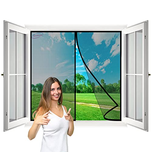 Magnet Fliegengitter Fenster, 180x140 cm Insektenschutz Magnet Insektenschutz Fenster, mit Heavy Duty Mesh, für KellerFenster Wohnzimmer TerrassenFenster, Fliegenschutz ohne Bohren- Schwarz H von AMZBSGD