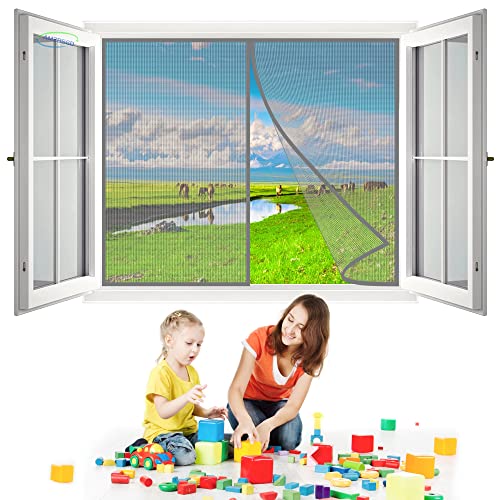 Magnet Fliegengitter Fenster, 60x75 cm Insektenschutz Fenster Vorhang mit, Automatisches Schließen, für KellerFenster Wohnzimmer TerrassenFenster, Fliegenschutz ohne Bohren- Grau H von AMZBSGD