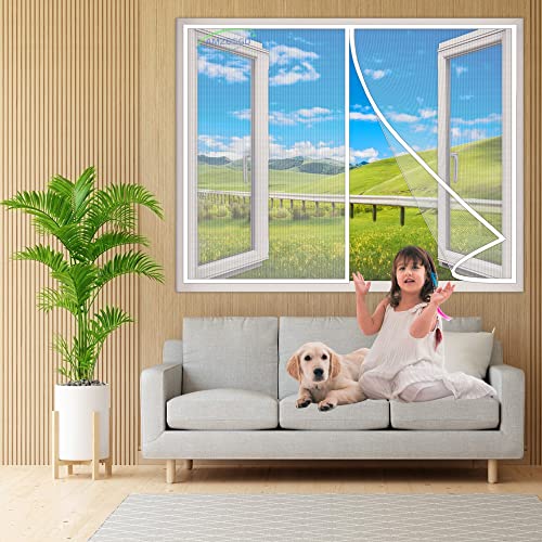 Magnet Fliegengitter Fenster, 75x95 cm Insektenschutz Fenster mit Klettband, mit Heavy Duty Mesh, für BalkonFenster KellerFenster TerrassenFenster- Weiß H von AMZBSGD