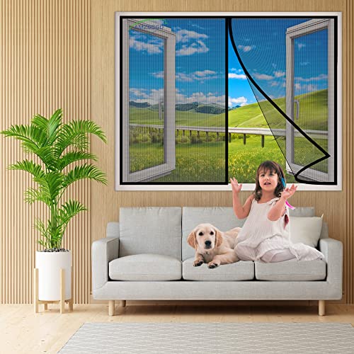Magnet Fliegengitter Fenster BalkonFenster, 125x150 cm Insektenschutz Magnet Fliegenvorhang, Auto Schließen, magnetische Adsorption, für Fenster Patio- Schwarz H von AMZBSGD