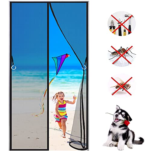 Magnet Fliegengitter Tür, 125x200cm, Anpassbare, Fliegengitter Balkontür Insektenschutz Türen Magnetvorhang Vollrahmen Schwerlast Insektenschutzgitter Hände frei Stumm, Schwarz von AMZBSGD
