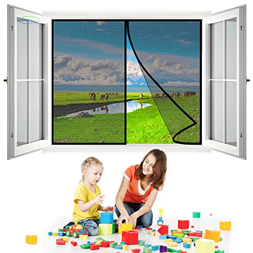 Magnetischer Fenstervorhang, 60x110 cm Insektenschutz Fenster mit Klettband, Magnet Fliegenvorhang, Flure Fenster- Schwarz H von AMZBSGD