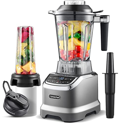 AMZCHEF 2 IN 1 Standmixer mit Zwei Mischbehälter - Blender Mixer Hochleistungsmixer 2000 Watt - 1,85 Liter Mixer Smoothie Maker mit 6 Klingen - Tragbarer 600ml Bullet Mixer mit Deckel - Grau… von AMZCHEF