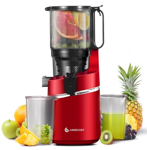 AMZCHEF 250W Automatischer All-In-One Entsafter - 135MM Öffnung und 1,8L für Gemüse und Obst, Slow Juicer Testsieger Mit Dreifachem Filter - Tiefrot, Rot von AMZCHEF