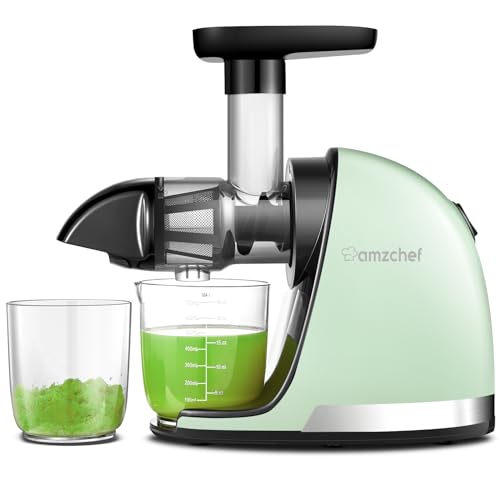 AMZCHEF Entsafter Gemüse und Obst - Entsafter Slow Juicer mit Rückwärts-Kau-Funktion - Zartes Zerkleinern ohne Filtern - Elektrisch mit Bürste und 2 Tassen - Grün von AMZCHEF