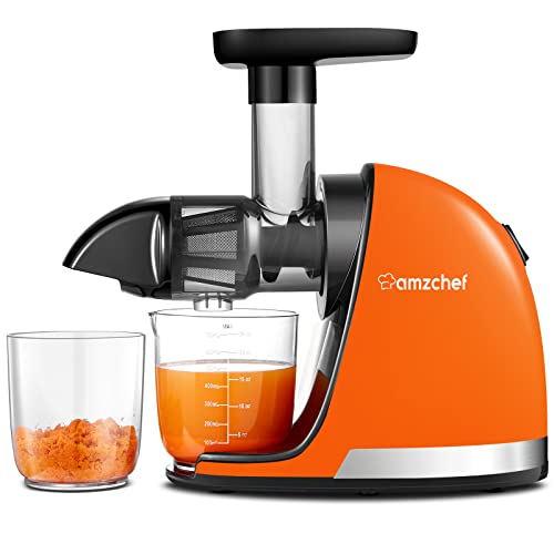 AMZCHEF Entsafter Gemüse und Obst Testsieger - Entsafter Slow Juicer mit Rückwärts-Kau-Funktion - Zartes Zerkleinern ohne Filtern - Saftpresse Elektrisch mit Bürste und 2 Tassen - Lebendiges Orange von AMZCHEF