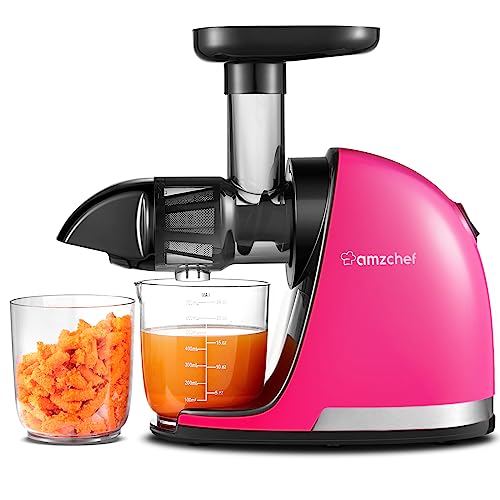 AMZCHEF Entsafter Gemüse und Obst Testsieger - Entsafter Slow Juicer mit Rückwärts-Kau-Funktion - Zartes Zerkleinern ohne Filtern - Saftpresse Elektrisch mit Bürste und 2 Tassen - Magenta von AMZCHEF