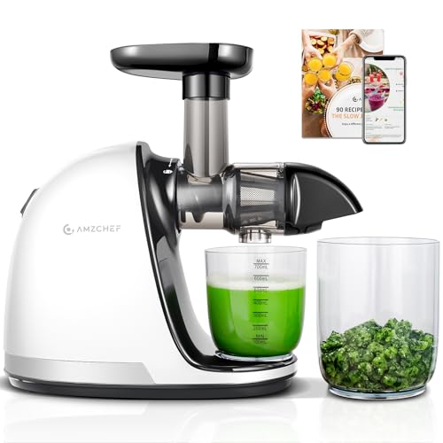 AMZCHEF Entsafter Gemüse und Obst Testsieger - Entsafter Slow Juicer mit Rückwärts-Kau-Funktion - Zartes Zerkleinern ohne Filtern - Saftpresse Elektrisch mit Bürste und 2 Tassen - Rein-weiß von AMZCHEF