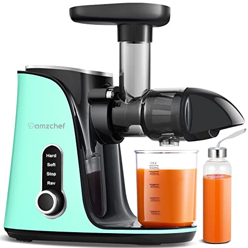 AMZCHEF Entsafter Gemüse und Obst mit 2 Geschwindigkeitsmodi - Entsafter Slow Juicer mit Tragbare Flasche und 2 Tassen - BPA freie Cold Press Juicer mit Intelligente LED und Umkehrfunktion - green von AMZCHEF