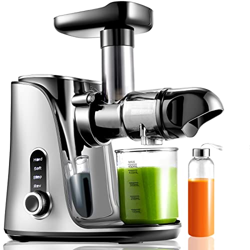 AMZCHEF Entsafter Gemüse und Obst mit 2 Geschwindigkeitsmodi - Entsafter Slow Juicer mit Tragbare Flasche und 2 Tassen - BPA freie Cold Press Juicer mit Intelligente LED und Umkehrfunktion - Grau von AMZCHEF