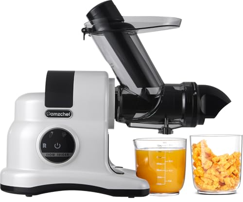 AMZCHEF Entsafter Slow Juicer mit 2-Gang & Rücklauf -80MM Große Öffnung Entsafter Gemüse und Obst Testsieger-Saftpresse Elektrisch mit 150W Slience Motor <60dB, BPA-frei - Weiß von AMZCHEF