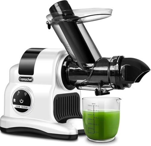 AMZCHEF Entsafter mit 80MM Großer Einfüllschacht - 150W Slow Juicer mit 2 Geschwindigkeitsmodi und Rücklauffunktion - Entsafter für Ganze Gemüse und Obst Testsieger - Weiß von AMZCHEF