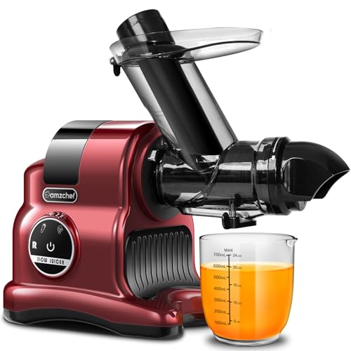 AMZCHEF Entsafter mit 80MM Großer Einfüllschacht - 150W Entsafter Slow Juicer mit 2 Geschwindigkeitsmodi und Rücklauffunktion - Entsafter für Ganze Gemüse und Obst Testsieger - Rot von AMZCHEF