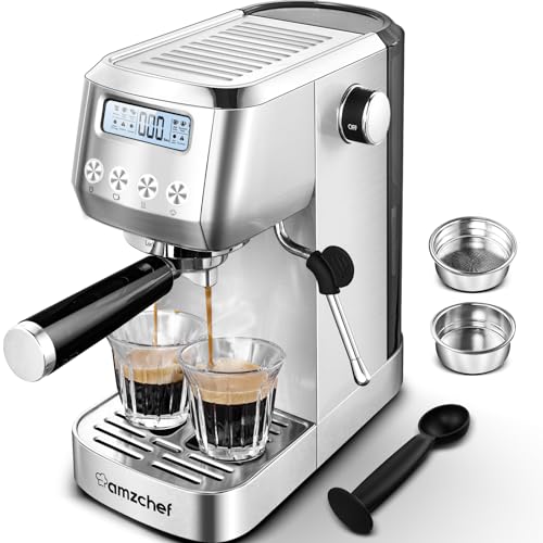 AMZCHEF Siebträgermaschine 20 Bar | Espressomaschine mit Milchaufschäumer | Siebträgermaschine mit 2-IN-1 Siebträger für Einzel- und Doppeltassen | Espresso Maschine mit Abnehmbarem Wassertank 1,3 L von AMZCHEF