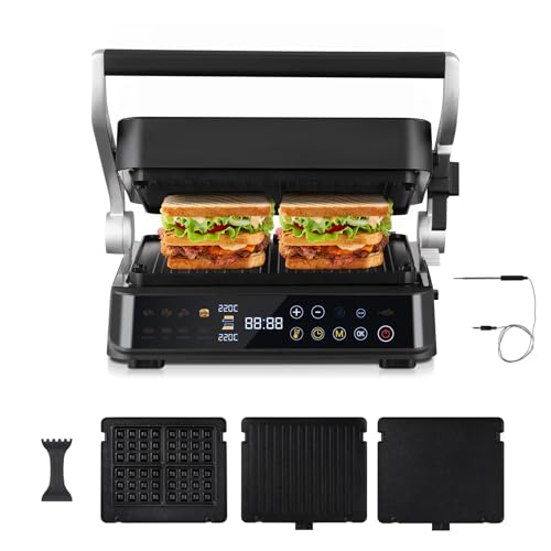 AMZCHEF Kontaktgrill mit 6 Programmen, Sear-Funktion bis 280 °C, manuellem Modus, Temperaturfühler, herausnehmbaren Platten & Waffelplatte. Ideal als Paninigrill für Steak, Fisch, Waffeln AMZCHEF Kontaktgrill mit 6 Programmen, Sear-Funktion bis 280 °C, manuellem Modus, Temperaturfühler, herausnehmbaren Platten & Waffelplatte. Ideal als Paninigrill für Steak, Fisch, Waffeln von AMZCHEF