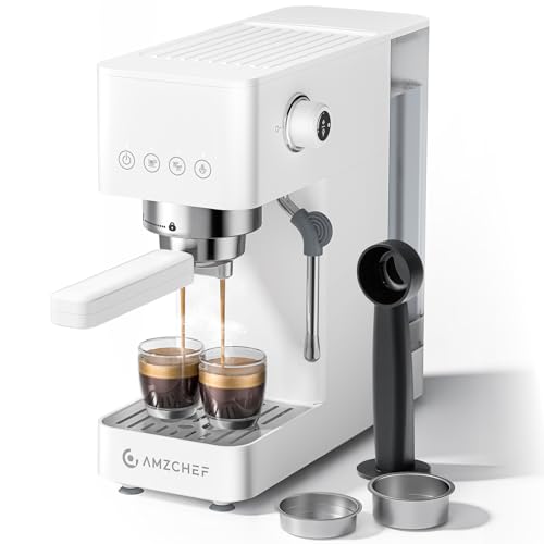 AMZCHEF Siebträgermaschine 20 Bar, Espressomaschine mit professionellem Milchaufschäumer, Klein Kaffeemaschine Espresso für Cappuccino, Latte & Macchiato, 1.5L Wassertank,Weiß von AMZCHEF