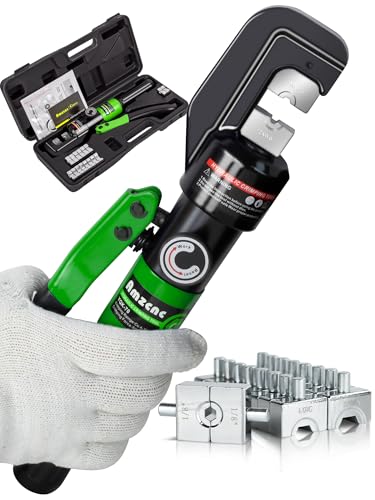 AMZCNC Handbetriebene hydraulische Crimpzange Bereich 4mm² bis 70mm² für Kabelschuhe Hydraulische Crimpzange Draht Terminal Lug Tool mit 9 Paar Schneideisen (Grün 4~70mm² Crimpzange) von AMZCNC