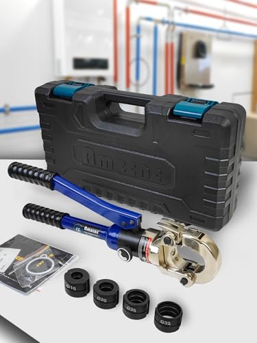 AMZCNC Profi Presszange G-Kontur 16-20-26-32 Set Presswerkzeug HPZ mit 180° drehbarem Kopf,für Verbundrohr mit Fittings der G-Kontur, Backeneinsätze G,Passend für Mepla Therm von AMZCNC