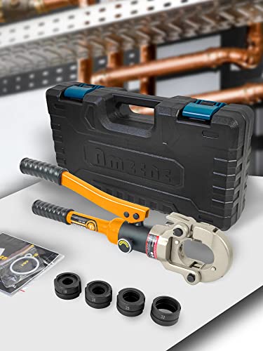 AMZCNC Profi Presszange U-Kontur 16-20-25-32 Set Presswerkzeug mit 180° drehbarem Kopf,für Verbundrohr mit Fittings der U-Kontur, Backeneinsätze U16,U20,U25,U32 incl von AMZCNC
