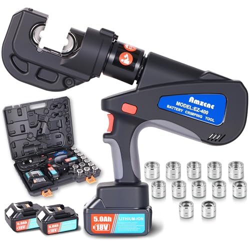 AMZCNC Wiederaufladbare Hydraulische Crimpzange, 18V Lithium Batterien 2 Stück, 16-400mm², 12 Stempel, Kabelschuh Crimpzange AMZCNC Wiederaufladbare Hydraulische Crimpzange, 18V Lithium Batterien 2 Stück, 16-400mm², 12 Stempel, Kabelschuh Crimpzange von AMZCNC