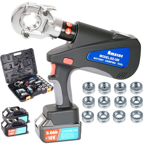 AMZCNC Wiederaufladbare Hydraulische Crimpzange, 18V Lithium Batterien 2 Stück, 16-300mm², 11 Stempel, Kabelschuh Crimpzange AMZCNC Wiederaufladbare Hydraulische Crimpzange, 18V Lithium Batterien 2 Stück, 16-300mm², 11 Stempel, Kabelschuh Crimpzange von AMZCNC