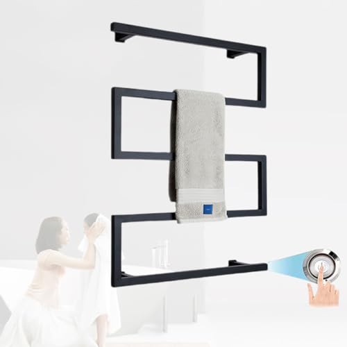 Handtuchwärmer Elektrisch Wand, Handtuchheizkörper mit Thermostat Schwarz Matt, Handtuchtrockner Edelstahl Badezimmer Handtuchheizung Intelligente Konstante Temperatur Heizkörper von AMZCOM