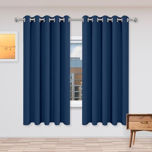 AMZERO Gardine Weiß Wohnzimmer Gardinen 100 x 135 cm Isolierend Kälteschutz Sonnenschutz Verdunkelungsvorhang Thermovorhang Vielen Farben Und Größen für Schlafzimmer Kinderzimmer, Dunkelblau von AMZERO
