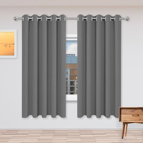 AMZERO Gardine Weiß Wohnzimmer Gardinen 115 x 140 cm Isolierend Kälteschutz Sonnenschutz Verdunkelungsvorhang Thermovorhang Vielen Farben Und Größen für Schlafzimmer Kinderzimmer, Dunkelgrau von AMZERO