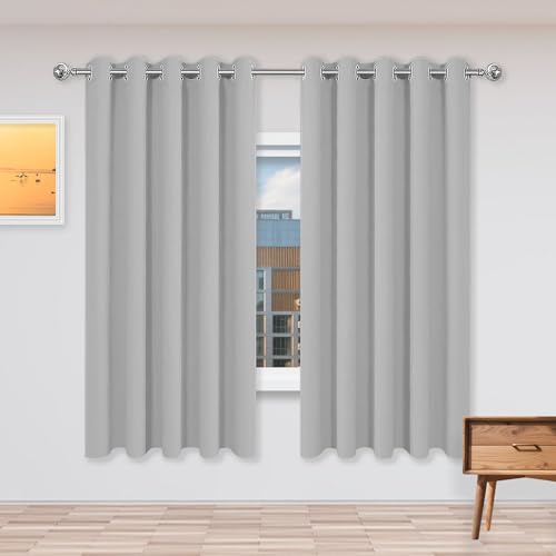 AMZERO Gardine Weiß Wohnzimmer Gardinen 120 x 135 cm Isolierend Kälteschutz Sonnenschutz Verdunkelungsvorhang Thermovorhang Vielen Farben Und Größen für Schlafzimmer Kinderzimmer, Hellgrau von AMZERO