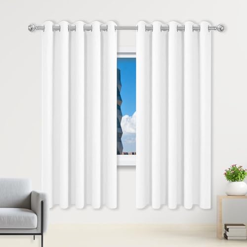AMZERO Verdunkelungsgardine/Wohnzimmer Vorhänge 120 x 110 cm Wärmeisolierend Kälteschutz Sonnenschutz Blackout Curtain Verdunkelung mit Ösen, Waschbar für Wohnzimmer Schlafzimmer, Weiß von AMZERO