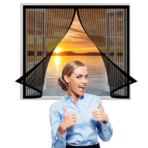 Fliegengitter Fenster 108 x 192 cm, Insektenschutz Fliegenvorhang Moskitonetz Fenster, Auto Schließen Magnetische Adsorption für Alle Arten von Fenstern, Schwarz von AMZERO