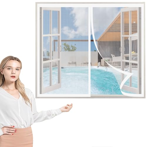 Fliegengitter Fenster 160 x 190 cm, Insektenschutz Magnetischer Fliegenvorhang, Vollmagnetisch, Schließt Automatisch für Windows/Wohnzimmer Fenstern, Weiß von AMZERO