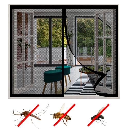 Fliegengitter Fenster 200 x 50 cm, Insektenschutz Magnetischer Fliegenvorhang, Kinderleichte Montage für Alle Arten von Fenstern, Schwarz von AMZERO