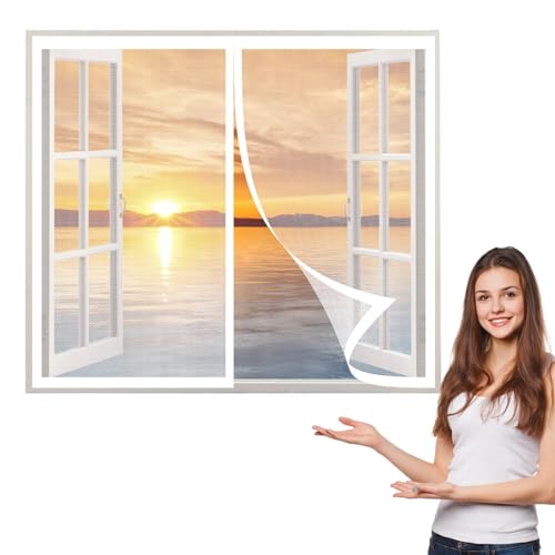 Fliegengitter Fenster 95 x 160 cm, Insektenschutz Mückennetz Fliegengitter Balkontür, Ohne Bohren für Windows/Wohnzimmer Fenstern, Weiß von AMZERO