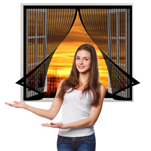 Fliegengitter Fenster Magnet 120 x 144 cm, Insektenschutz Feines Undurchdringliches Gitter, Magnetische Adsorption für Windows/Wohnzimmer Fenstern, Schwarz von AMZERO